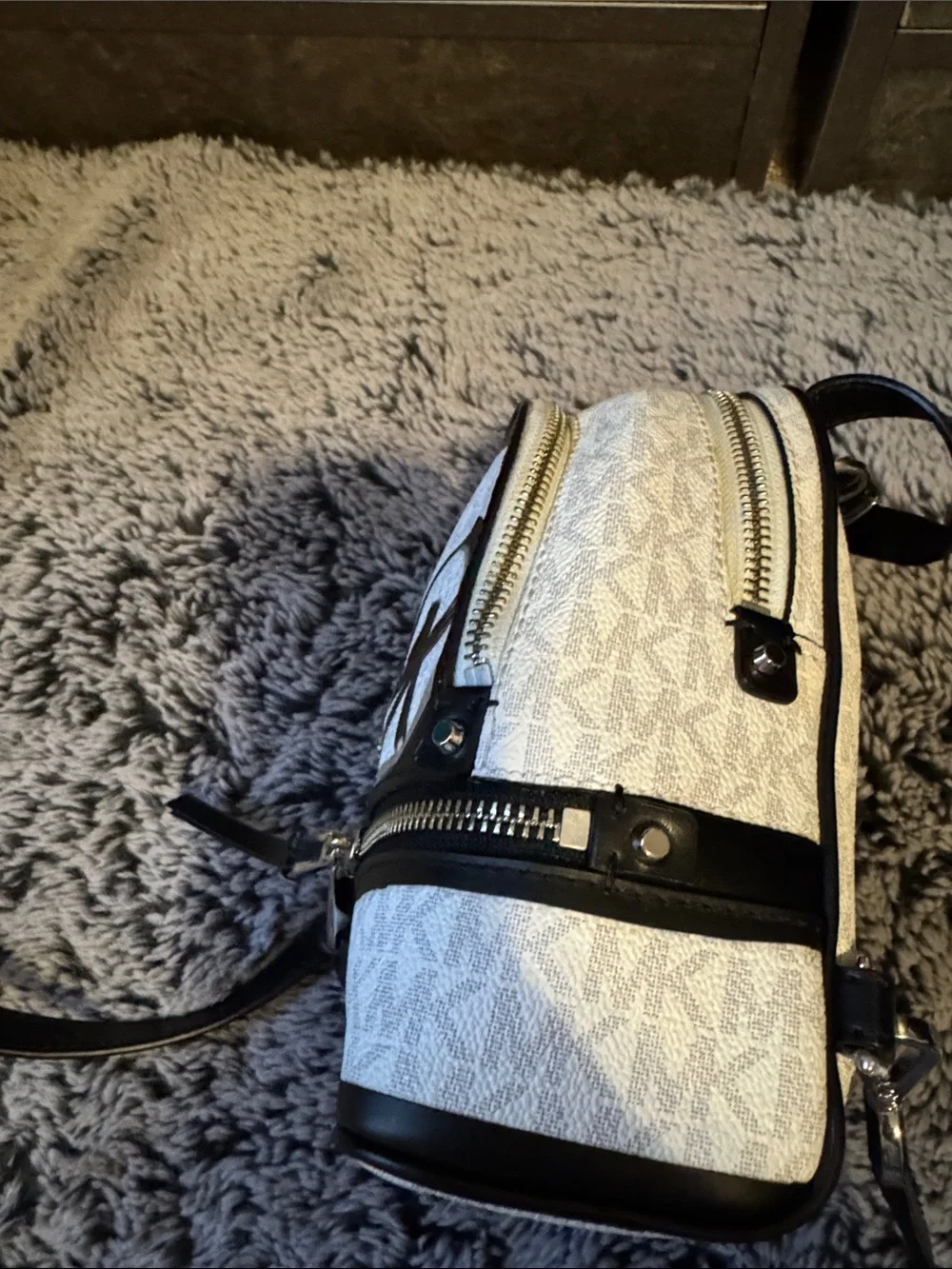 Michael Kors White and Black Logo Mini Backpack In Amazing Condition